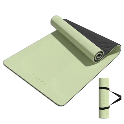 PAIDU Yoga Mat 8mm TPE Non‑Slip Fitness Mat with Strap for Home Workouts | SGS Certified, Odorless, Tear‑Resistant, Unisex, for Yoga, Pilates, Meditation, Home & Gym Workouts - color: Green&Black