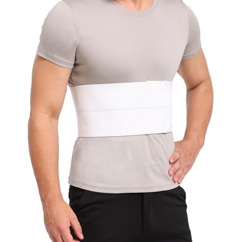 Pauline Broken Rib Brace for Men - Compression Chest Binder for Cracked Ribs Support & Chest Pain Relief - Rib Belt for Bruised Rib Cage (White, Fits 30”-45”) - size: M, style: Men WT