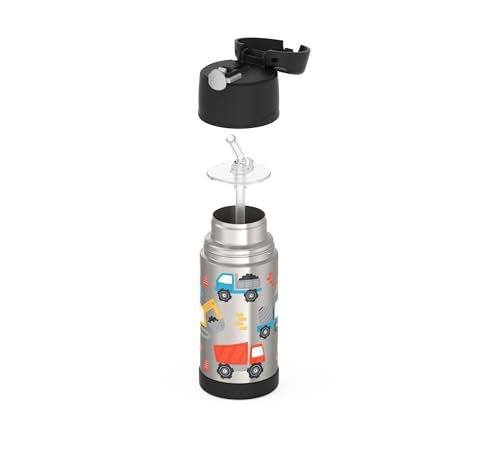 THERMOS FUNTAINER Water Bottle with Straw, 12oz, Construction Site | Kids Stainless Steel Insulated Water Bottle, Keeps Drinks Cold Longer for School & Play, BPA-Free - color: Construction Site, size: 12 Ounces