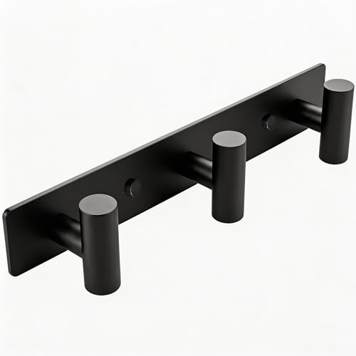 Matte Black Coat Rack Wall Mount - 3 Hooks, Heavy Duty Stainless Steel Wall Hooks for Towels, Coats, Robes, Bags, Hats, Keys, Wall Coat Hanger for Bathroom, Entryway, Kitchen, Hotel, Bedroom, Office - color: Matte Black, size: “T“ Shape 3 Hooks 1 Pack