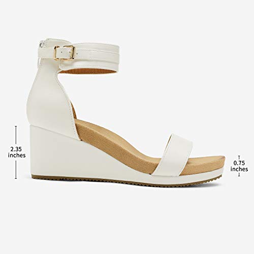 DREAM PAIRS Women's Open Toe Buckle Ankle Strap Platform Wedge Sandals Summer Shoes. - color: White/Pu, size: 6
