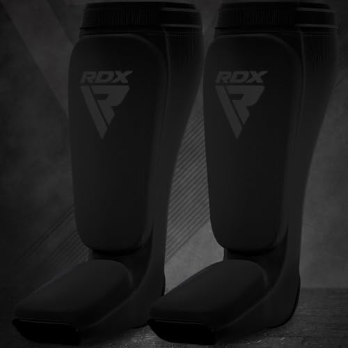 RDX Shin Guards Kickboxing Muay Thai, SATRA Approved, MMA Leg Instep Protection Pads, Sparring Training Martial Arts Boxing, Elasticated Padded Protector, Karate BJJ Taekwondo Gear, Men Women - color: Full Black, size: Large