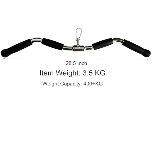 Lat Cable Machine Attachment Curl Pulldown Barbell Revolving Bar, Multi-Exerciser Cable Attachment, Solid Steel Tricep Press Down Bar with Rubber Handgrips & Revolving Hanger - color: 28 Inch