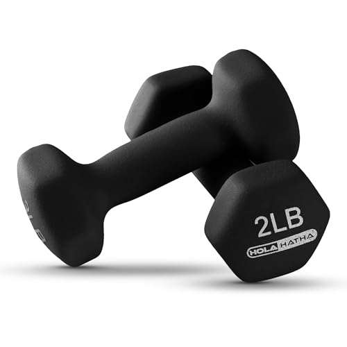 HolaHatha 1, 2 and 3 lb Neoprene Dumbbell Strength Training Weight Set with Rack - color: Black, size: 12 LB