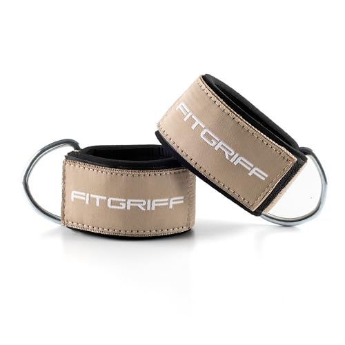 Fitgriff® Ankle Straps V2 for Cable Machine (2 Pieces) - Gym Workout Equipment - Leg Pulley Attachment, Kickback Straps - color: Sand