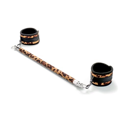 Fixed Wooden Leopard Spreader Bar with 2pcs PU Furry Leopard Detachable Adjustable Straps,Sports Aid Training Fitness Gear Pilates Aid Kit,Home Indoor Sports Yoga Set