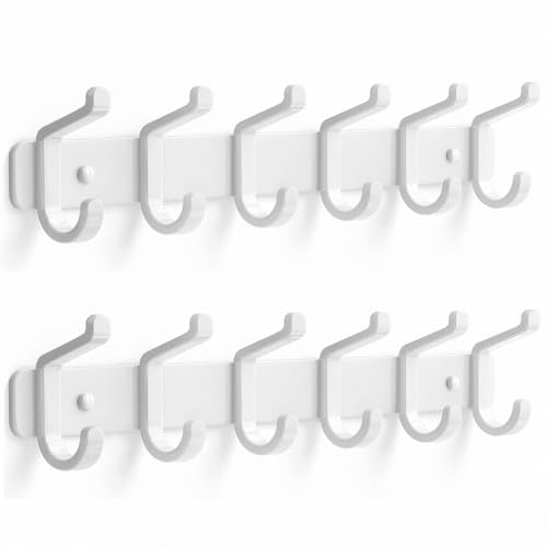 pickpiff Coat Rack Wall Mounted Heavy-Duty: Metal Coat Hanger 6 Hooks for Hanging Hat, Clothes, Robe, Keys, Backpack, Bathroom Towels, Jacket, Purse - Closet, Door, Entryway, Mudroom (White, 2 Pack) - color: White, size: 2 Pack