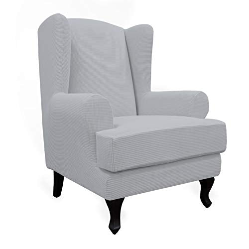 Easy-Going Stretch Wingback Chair Sofa Slipcover 2-Piece Sofa Cover Furniture Protector Couch Soft with Elastic Bottom, Spandex Jacquard Fabric Small Checks Silver Gray - color: Silver Gray