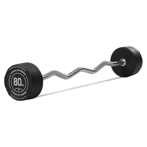 Titan Fitness Rubber Curl Fixed Barbells, Pre-Loaded Weight Bar for Strength Training & Weightlifting - color: EZ Curl Fixed Barbell, size: 80 LB