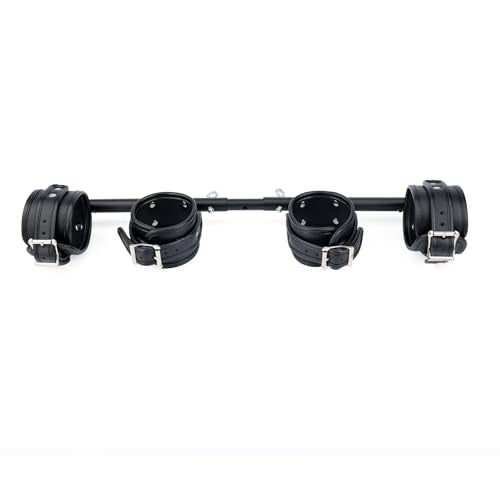 Heavy Duty Stainless Steel Expandable Spreader Bar with 4pcs PU Black--Pink Skull Pattern Detachable Adjustable Straps,Workout Bar for Home Indoor Gym Training Kit - style: Integration Black+Black PU Kit