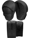 RDX Boxing Pads and Bag Gloves Set, Maya Hide Leather Kara Hook and Jab Training Pads, Curved Focus Mitts for MMA, Muay Thai, Kickboxing Coaching, Martial Arts, Punching Hand Target Strike Shield - color: BLACK