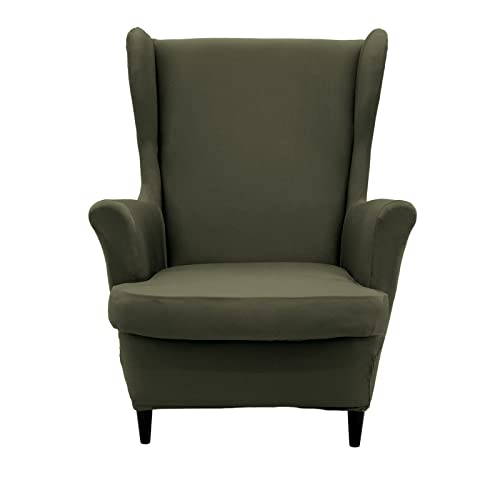 NILUOH Wingback Chair Cover 2-Piece Soft Stretch Wing Chair Slipcover Solid Color Armchair Sofa Couch Cover Furniture Protector with Elastic Bottom for Living Room Bedroom (Gray-Green) - color: Gray-green