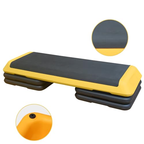 Adjustable Height Aerobic Step Platform with 4 Risers, Lightweight 11lbs Exercise Step Platform & Fitness Step with Non-Slip Surface for Workouts, Home, Gym and Fitness - color: Yellow