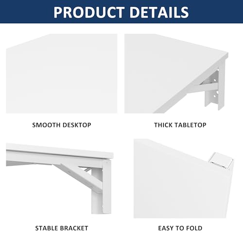Need Small Fold Down Table Wall Mounted Heavy Duty Small Folding Wall Table Length 30 inches Width 20 inches Perfect Addition to Laundry Room/Home Bar/Kitchen & Dining Room AC15DW(7650) - color: White Desktop & White Folding Shelf Brackets, size: L30" * W