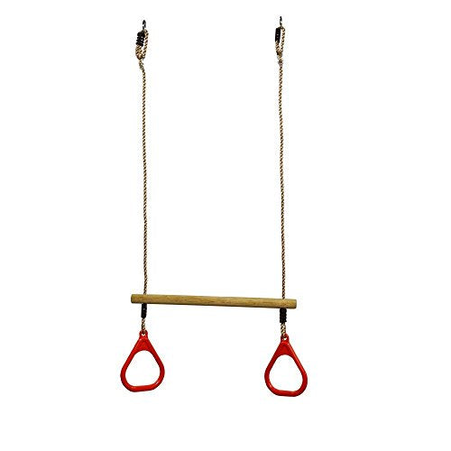 HUAWELL Swing Sets for Backyard, Monkey Bars & Swingset Accessories - Set - Wooden Trapeze Swing Bar Rings-Outdoor Play Equipment (Red)