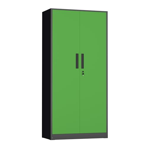 INTERGREAT Metal Storage Cabinet,72" Steel Lockable File Cabinet with Locking Doors and Adjustable Shelves,Locking Tool Cabinets for Office,Home,Garage,Gym,School (Black Green) - color: Black Green, size: MSC-D16
