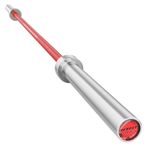 RitFit Elite 7ft Olympic Barbell, Robust 45lb Barbell for Weightlifting and Powerlifting, Superior Olympic Bar with Exceptional 500lbs Load Capacity, Weight Bar for 2” Standard Plates - color: Silver/Red, size: 7 ft 1200 lb 45 lb without Collar