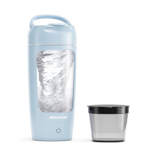 PROCHAIN Electric Protein Shaker Bottle, 22oz BPA-Free Tritan Mixer | USB Rechargeable, Shaker Cups for Protein Shakes, Portable Mixer, with Powder Storage Cup, for Gym, Workout, Sports Nutrition - color: Light Blue