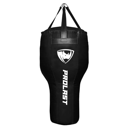 Angle Heavy Punching Bag for Adults, Hook and Uppercut, Boxing, MMA, Martial Arts, Muay Thai, 65 lbs, Rhino Logo - color: Black / Black, style: Filled