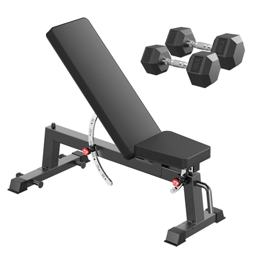 HANDBODE Adjustable Weight Bench for Full Body Workout, 1500 LBS Weight Capacity Bench Press Bench of Home Gym Strength Training, Incline Upright Flat Utility Workout Bench with Fast Adjustment - color: 1300 lb Weight Bench & 2 X 20 lb dumbbells