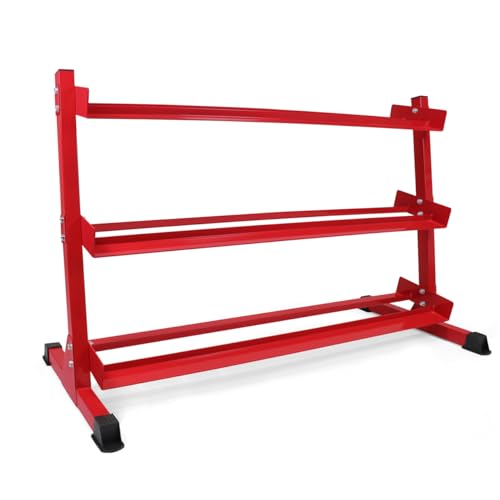 WF Athletic Supply Heavy-Duty Dumbbell Rack Stand, Weight Rack for Home Gym, Weight Holder, Available Sizes for Storage 5-50LB or 5-75LB Dumbbell Pairs, Black/Red/Green/Blue, RACK ONLY - color: Red