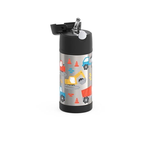 THERMOS FUNTAINER Water Bottle with Straw, 12oz, Construction Site | Kids Stainless Steel Insulated Water Bottle, Keeps Drinks Cold Longer for School & Play, BPA-Free - color: Construction Site, size: 12 Ounces