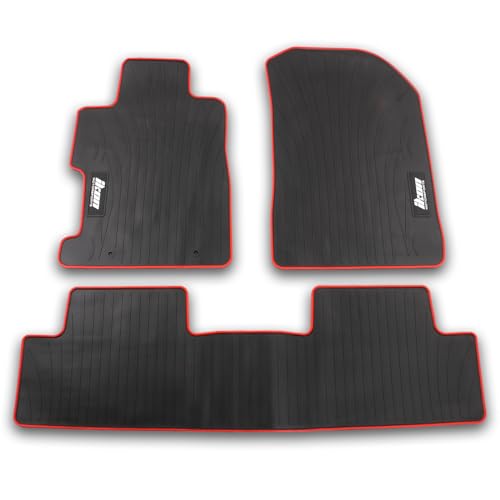 Fit 2006-2011 Honda Civic Coupe & Sedan Floor Mat Black w/Red Edge | IKON MOTORSPORTS, All Weather Easy Clean Interior Car Carpets Full Set 3 Pieces - color: Black w/ Red Edge