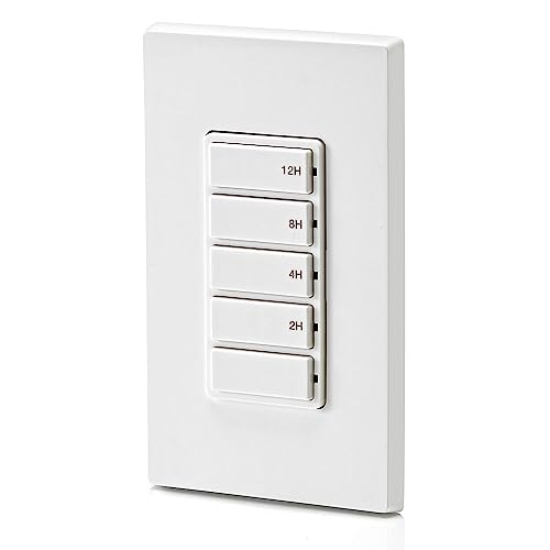 Leviton Countdown Timer Switch for household lights, heaters and exhaust fans, 2-4-8-12 hour, No Neutral Wire Required, Single Pole, 15A, 1/2 HP/9.8A Fan/Motor, DT112-1LW, White - style: 2-4-8-12 hour, No Neutral Required
