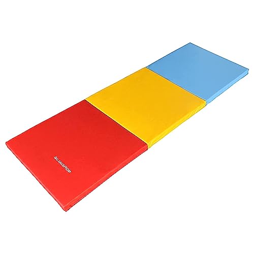 BalanceFrom 6x2 Feet 3-Panel Folding Gymnastics Mat – 1.5-Inch Thick Pad with Vinyl Surface and Carrying Handles for Tumbling, Yoga, Pilates, Home Workouts, and Martial Arts - color: Multi-Color