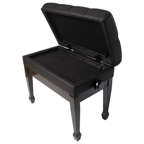 Adjustable Piano Bench with Storage Imports Genuine Leather Wooden Piano Stool with Padded Cushion