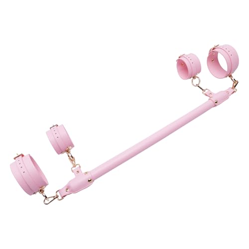 Wooden PU Spreader Bar with 4pcs PU Adjustable Straps,Workout Bar for Home Gym Training Bar,Portable Detachable Pilates Kit - style: Pink+Pink Kit