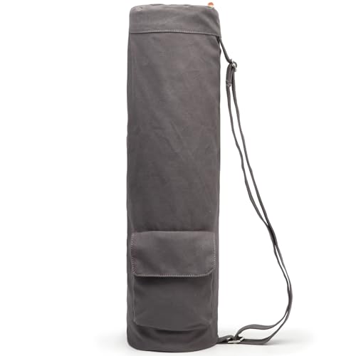 Yoga Mat Bag for Women & Men, Full-Zip Canvas Pilates Bag with Pockets | Lightweight Yoga Mat Carrier with Adjustable Shoulder Strap, Fits 1/4 & 1/3 Inch Thick Mats, for Studio Gym Travel Workout - color: Grey-1