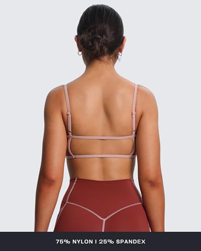 Aoxjox Lexi Lined Strappy Sports Bra | women's color block workout top,adjustable straps, removable pads, fitness athletic yoga crop tank, moisture-wicking - color: Burgundy/Woodrose, size: Large
