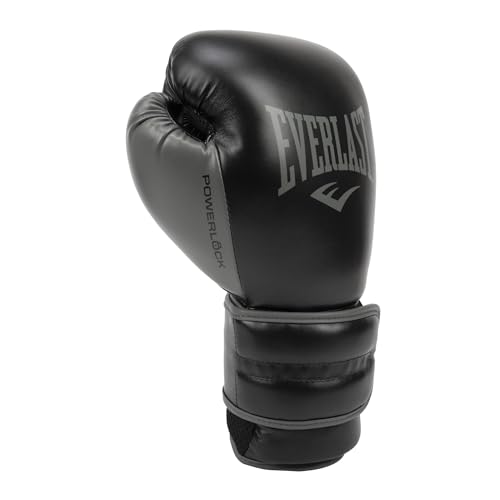 Everlast Powerlock 2 Hook & Loop Boxing Gloves | Fight Training Gloves | Hook and Loop with Durable Hand & Wrist Support | Heavy Bag & Fitness Training - color: Black / Gray, size: 12 oz