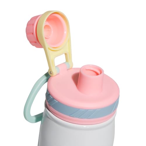 adidas Stainless Steel Metal Water Bottle 20 oz (600 mL) Screw Cap - color: White/Pink Spark/Clear Sky Blue