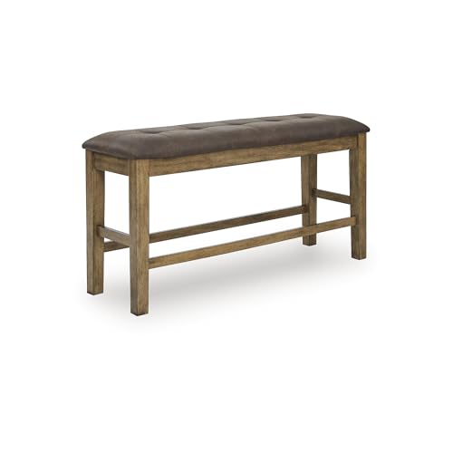Signature Design by Ashley Vallister Backless Counter Height Dining Bench | 50-inch upholstered dining bench for kitchen islands, Light brown wood frame, Wipeable faux leather cushion - color: Light Brown, style: Counter Height Bench