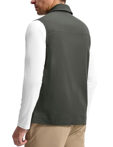 TBMPOY Men's Vest Casual Lightweight Thin Utility 3 Zip Pockets Stylish Sleeveless Jackets Summer Fall Golf Travel Business - color: Charcoal Grey, size: XX-Large