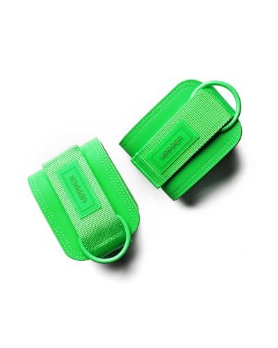 UPPPER Ankle Straps for Cable Machines (Pair) – Adjustable Padded Gym Cable Cuff Attachment, Double D-Ring, Premium Quality – Ideal for Kickbacks, Glute Workouts & Leg Exercises for Women & Men - color: Neon Green