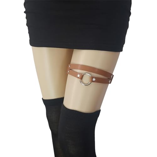 Adjustable O-ring Leg Garter, Elastic Thigh Garters Belt for Women, 1 Pair - color: Brown