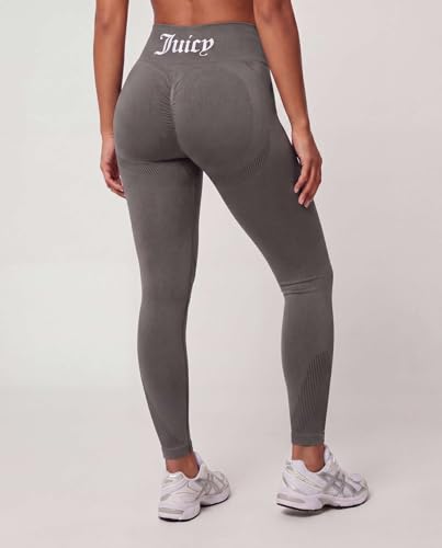 Juicy Couture 2 Piece Women's Workout Set Seamless Bra and Leggings Athletic Pilates Yoga Gym Activewear Matching Outfit - color: Solid Charcoal, size: Large