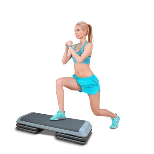 Adjustable Height Aerobic Step Platform with 4 Risers, Lightweight 11lbs Exercise Step Platform & Fitness Step with Non-Slip Surface for Workouts, Home, Gym and Fitness - color: Black+Gray
