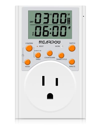 Timer Outlet, Nearpow Multifunctional Infinite Cycle Programmable Plug-in Digital Timer Switch with 3-Prong Outlet for Appliances, Energy-Saving Timer, 15A/1800W - color: Orange