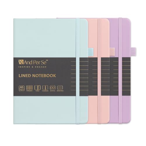 &And Per Se Lined Notebooks 3-Pack Gift Set, A5 Hardcover Journals, 160 Pages 100gsm Thick Paper, 3 Assorted Colors (Cyan, Pink & Purple) - color: Cyan,Pink&Purple, style: 3 Pack-Lined