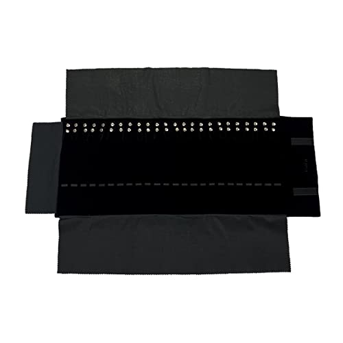 UnionPlus Velvet Travel Jewelry Roll Bag Organizer for Necklace, Elastic Band and Anti-winding, Large, Black - color: Black, size: Large