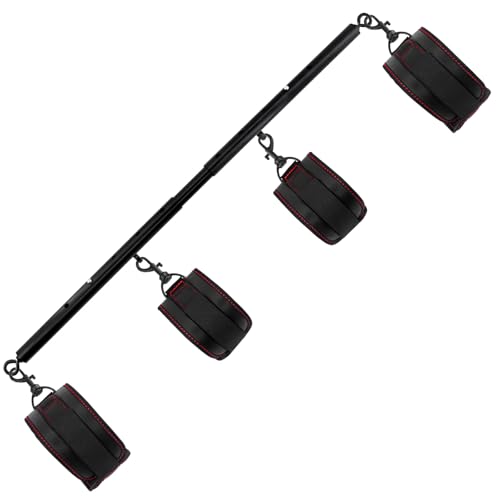 Spreader Bar Heavy Duty Stainless Steel Adjustable Bar with 4 pcs PU Cushioned Straps for Yoga, Pilates, Fitness Training, Home Gym Equipment and more. - color: Black+Black Magical Tape