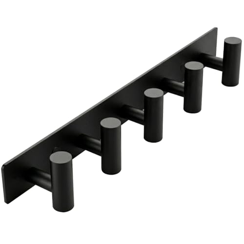 Matte Black Coat Rack Wall Mount - 5 Hooks, Heavy Duty Stainless Steel Wall Hooks for Towels, Coats, Robes, Bags, Hats, Keys, Wall Coat Hanger for Bathroom, Entryway, Kitchen, Hotel, Bedroom, Office - color: Matte Black, size: “T“ Shape 5 Hooks 1 Pack