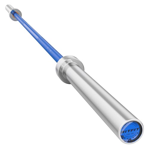 RitFit Elite 7ft Olympic Barbell, Robust 45lb Barbell for Weightlifting and Powerlifting, Superior Olympic Bar with Exceptional 500lbs Load Capacity, Weight Bar for 2” Standard Plates - color: Silver/Blue, size: 7 ft 1200 lb 45 lb without Collar