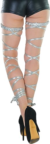 ToBeInStyle Women's Leg Wraps Ravewear Dancewear Elastic Straps Party Garter Music Festivals Costume Accessory Thigh High - color: Metallic Garter Wrap - Silver, size: One Size