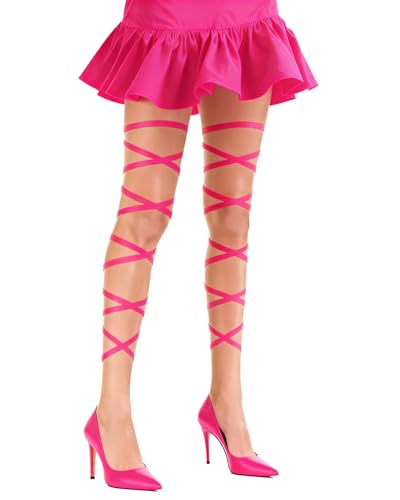 PENTA ANGEL Rave Leg Wraps Elastic Leg Grater Straps Legging Costume Accessories for Women Concert Festival Halloween Outfit - color: Rose Red