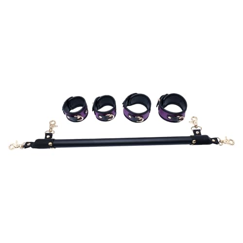 Wooden PU Spreader Bar with 4pcs PU Adjustable Straps,Workout Bar for Home Gym Training Bar,Portable Detachable Pilates Kit - style: Black+PU Purple Kit
